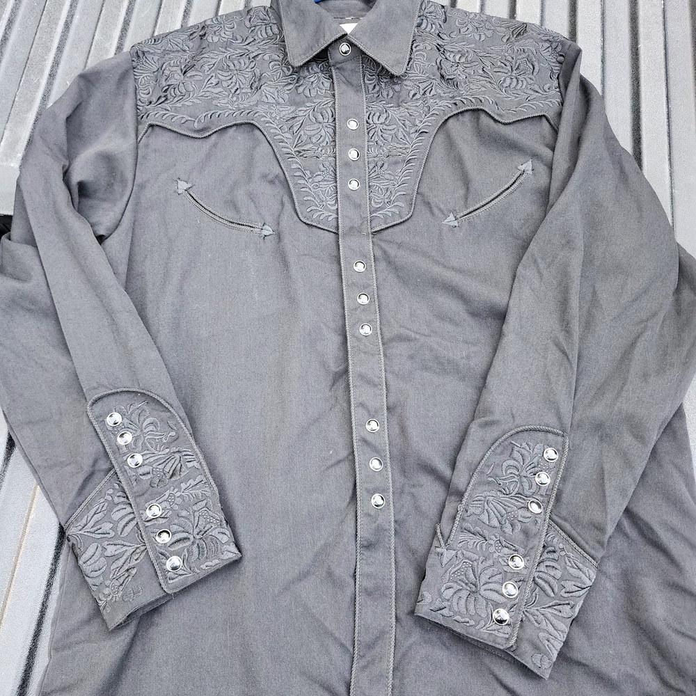 Scully Charcoal Embroidered Western Shirt